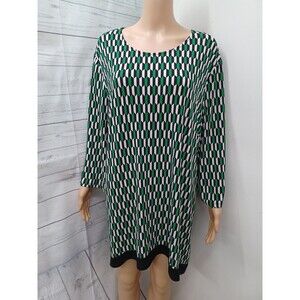 Jules & Leopold Sz 2X Green White Black Geometric Tunic Top 3/4 sleeve Sharkbite